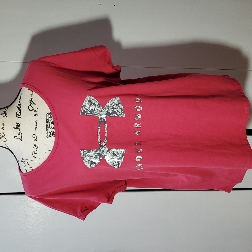 Under Armour| Womens Pink Scoop Neck Logo Top Casual Sz.Large